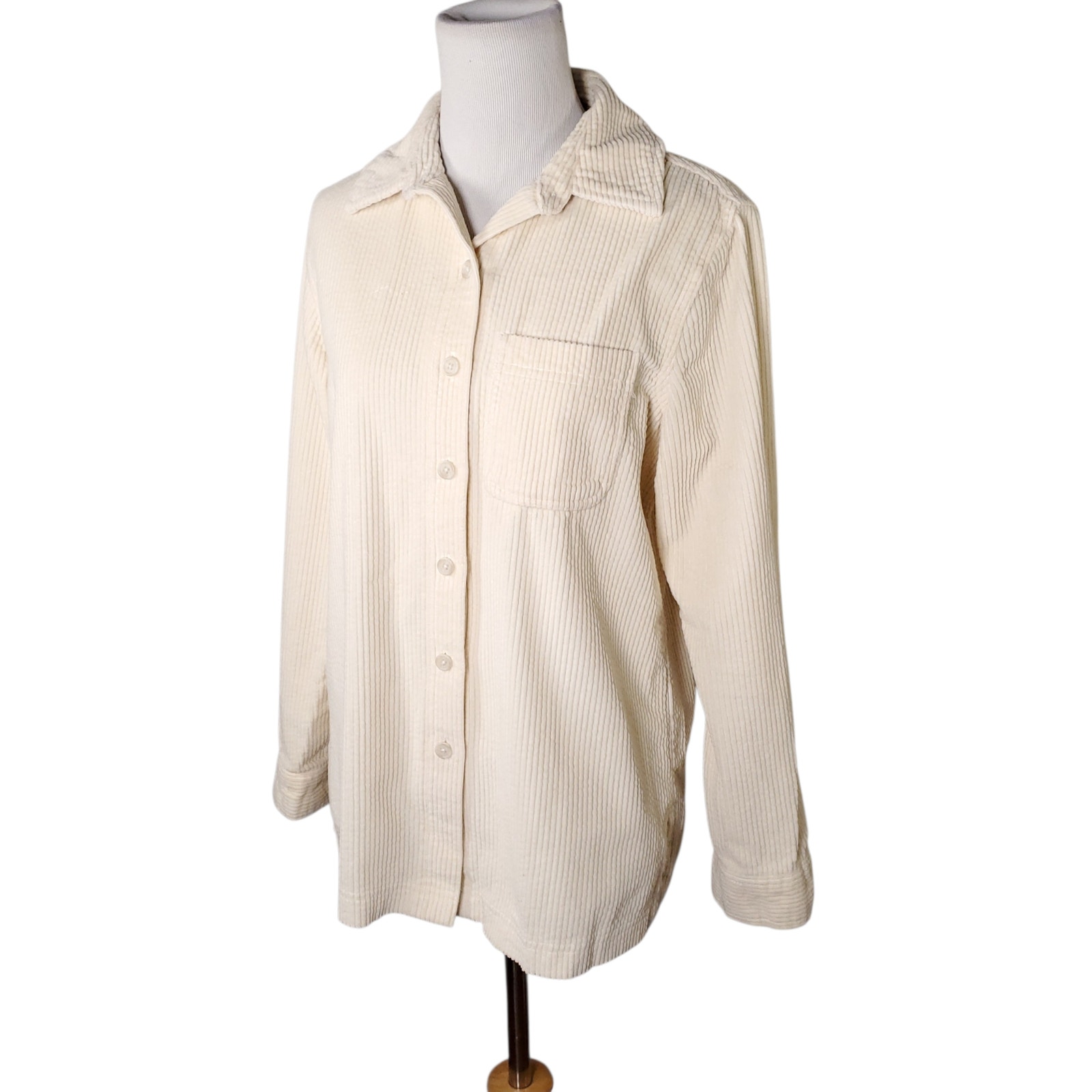 Ll Bean Cream Corduroy Shirt Wide Wale Long Sleeve Button Down Top Petite Sz Xsp — image 7 of 8